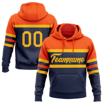 Custom Stitched Navy Gold-Orange Line Sports Pullover Sweatshirt Hoodie