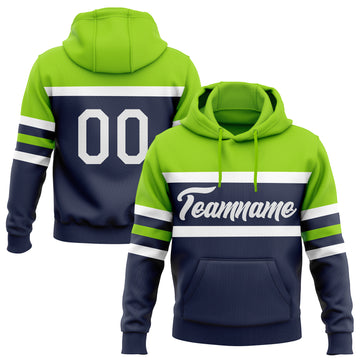 Custom Stitched Navy White-Neon Green Line Sports Pullover Sweatshirt Hoodie