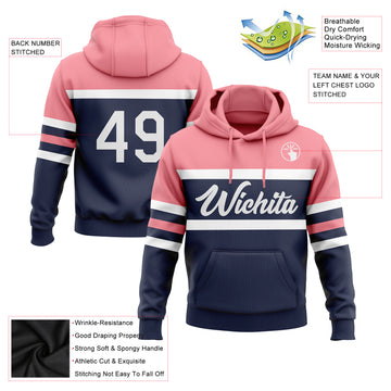 Custom Stitched Navy White-Medium Pink Line Sports Pullover Sweatshirt Hoodie