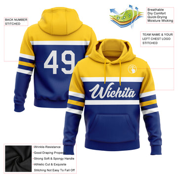 Custom Stitched Royal White-Yellow Line Sports Pullover Sweatshirt Hoodie