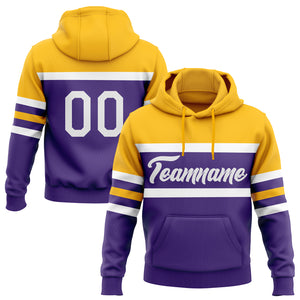 Custom Stitched Purple White-Gold Line Sports Pullover Sweatshirt Hoodie