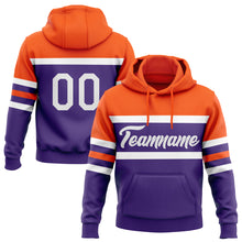 Load image into Gallery viewer, Custom Stitched Purple White-Orange Line Sports Pullover Sweatshirt Hoodie
