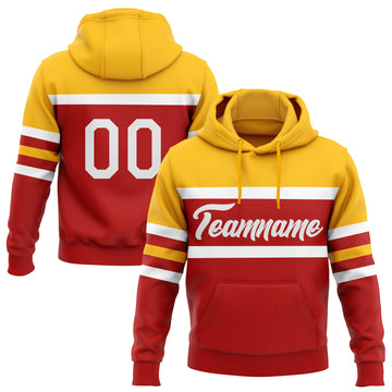 Custom Stitched Red White-Gold Line Sports Pullover Sweatshirt Hoodie