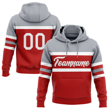 Custom Stitched Red White-Gray Line Sports Pullover Sweatshirt Hoodie