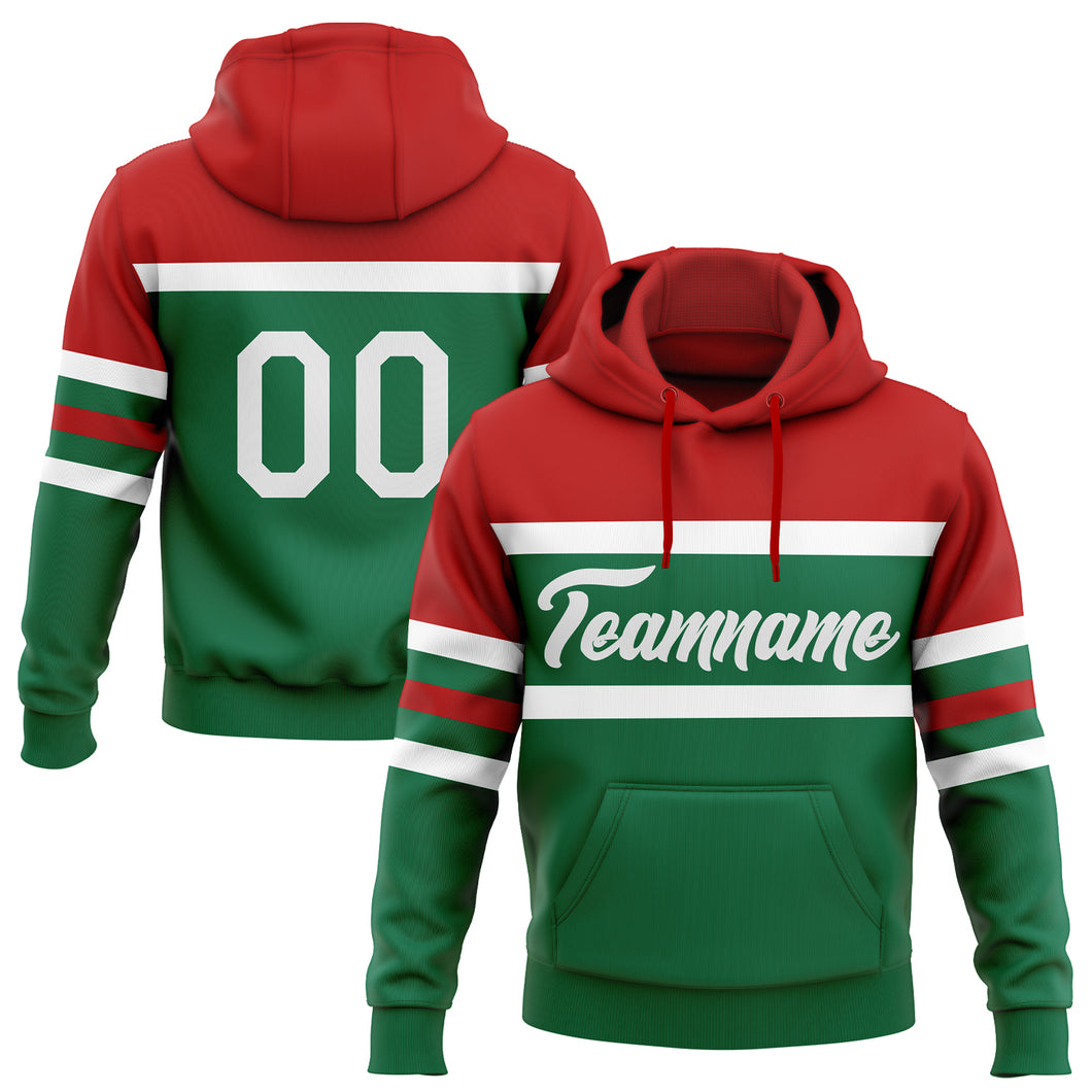 Custom Stitched Kelly Green White-Red Line Sports Pullover Sweatshirt Hoodie