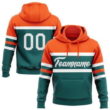 Custom Stitched Teal White-Orange Line Sports Pullover Sweatshirt Hoodie