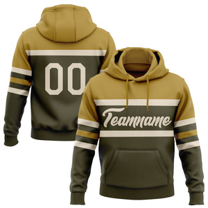 Custom Stitched Olive Cream-Old Gold Line Sports Pullover Sweatshirt Salute To Service Hoodie