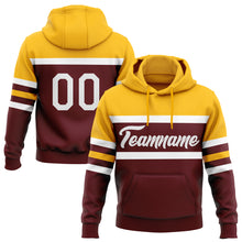 Load image into Gallery viewer, Custom Stitched Burgundy White-Gold Line Sports Pullover Sweatshirt Hoodie
