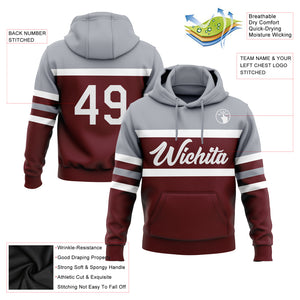 Custom Stitched Burgundy White-Gray Line Sports Pullover Sweatshirt Hoodie