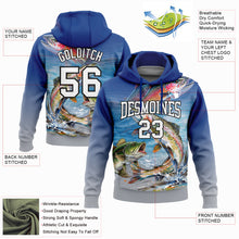 Load image into Gallery viewer, Custom Stitched Royal Light Gray-Black 3D Rainbow Trout And Largemouth Bass Fish Fishing Sports Pullover Sweatshirt Hoodie
