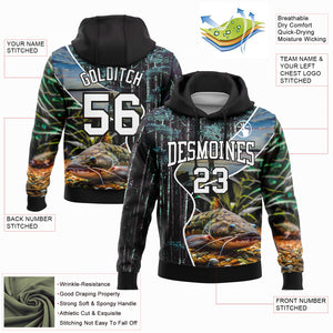 Custom Stitched Black White 3D Flathead Catfish Fish Fishing Sports Pullover Sweatshirt Hoodie