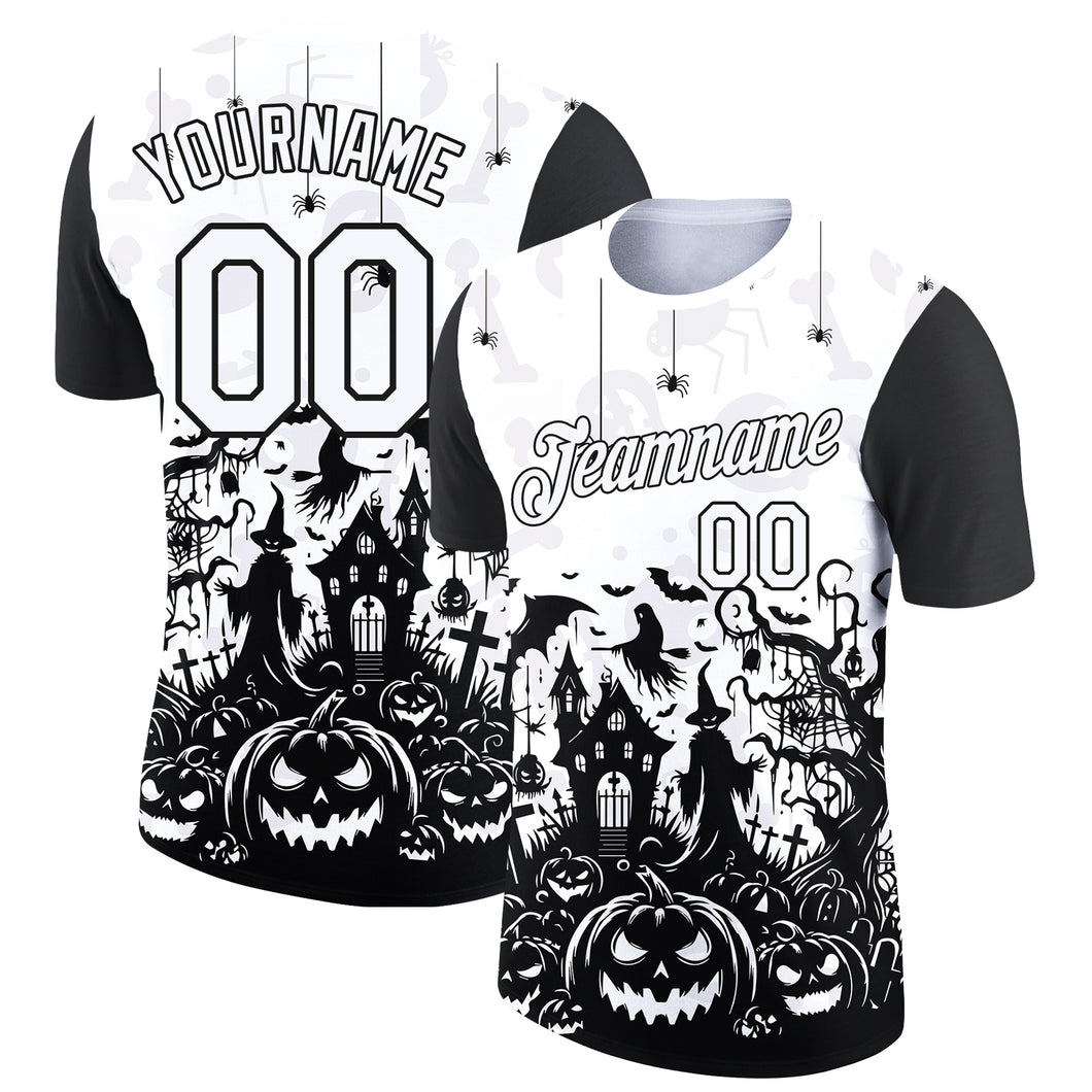 Custom White Black 3D Halloween Performance T-Shirt