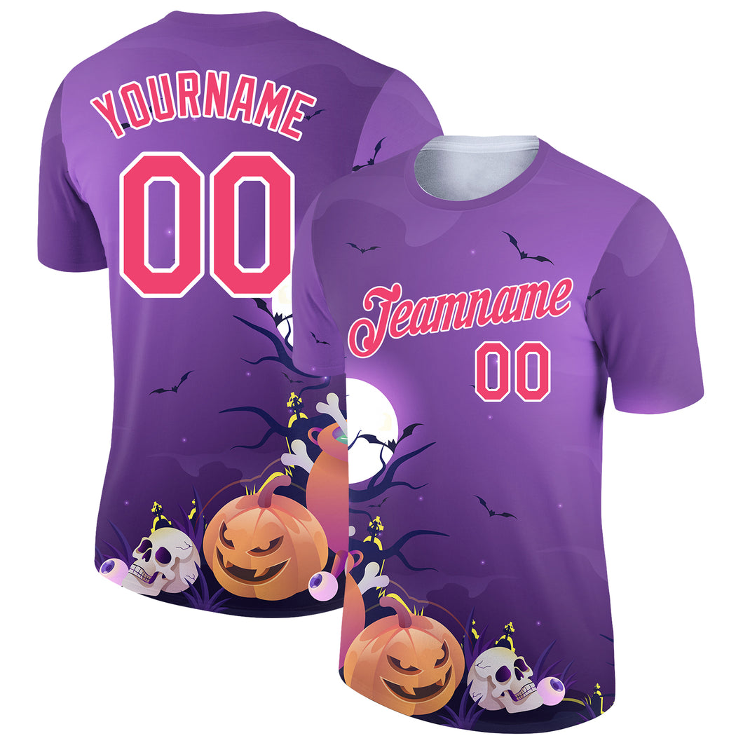 Custom Purple Pink-White 3D Halloween Performance T-Shirt