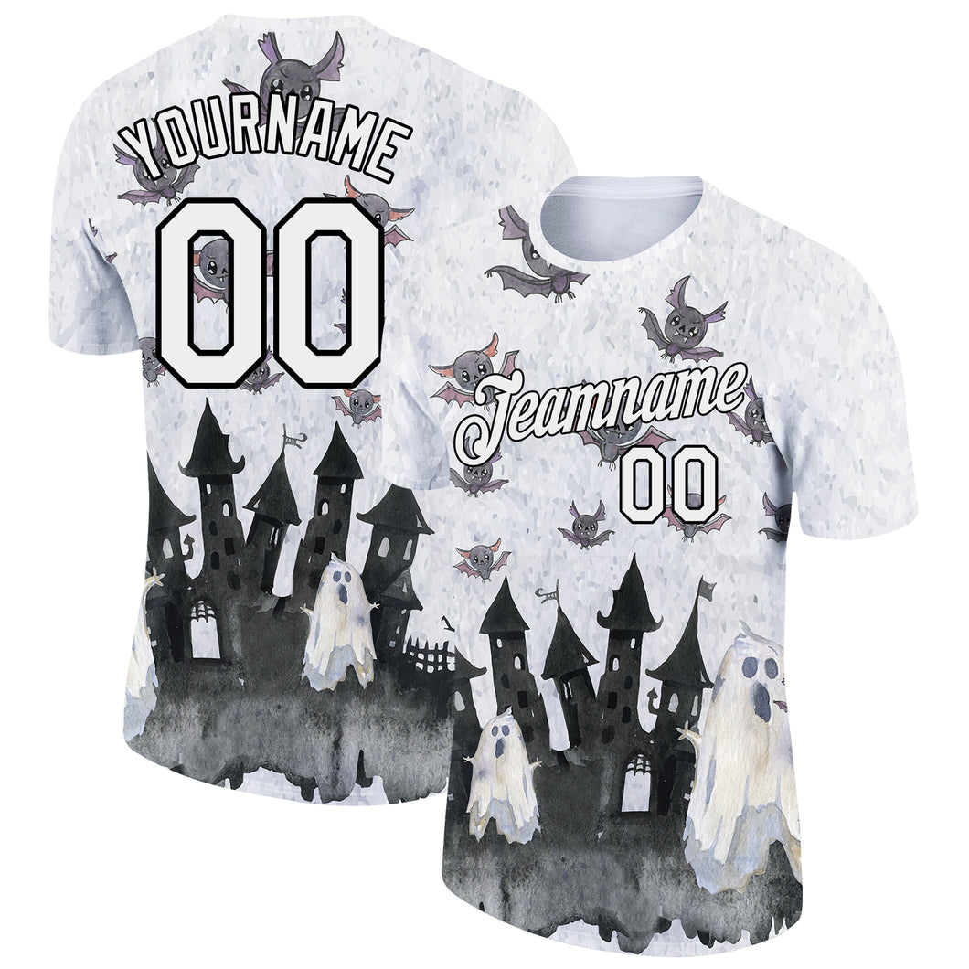 Custom White Black 3D Halloween Performance T-Shirt