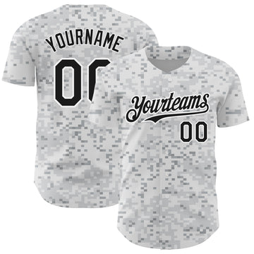 Custom Camo Black-White 3D Arctic Camouflage Authentic Baseball Jersey