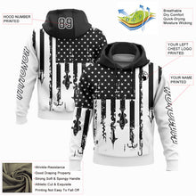 Load image into Gallery viewer, Custom Stitched White Black 3D American Flag And Fish Hook Fishing Sports Pullover Sweatshirt Hoodie
