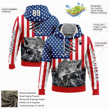 Load image into Gallery viewer, Custom Stitched Red US Navy Blue-Black 3D American Flag And Largemouth Bass Fish Fishing Sports Pullover Sweatshirt Hoodie
