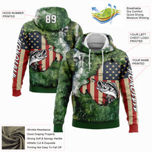 Load image into Gallery viewer, Custom Stitched Aurora Green White-Black 3D American Flag And Largemouth Bass Fish Fishing Sports Pullover Sweatshirt Hoodie
