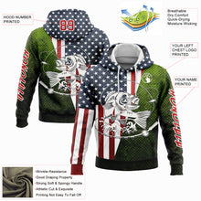 Load image into Gallery viewer, Custom Stitched Navy Red-Aurora Green 3D American Flag And Smallmouth Bass Fish Fishing Sports Pullover Sweatshirt Hoodie
