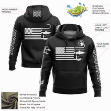 Load image into Gallery viewer, Custom Stitched Black White 3D American Flag And Fish Hook Fishing Sports Pullover Sweatshirt Hoodie
