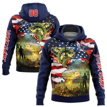 Load image into Gallery viewer, Custom Stitched Navy Red-White 3D American Flag And Smallmouth Bass Fish Fishing Sports Pullover Sweatshirt Hoodie
