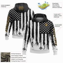 Load image into Gallery viewer, Custom Stitched Black Old Gold-White 3D American Flag And Fish Hook Fishing Bait Sports Pullover Sweatshirt Hoodie
