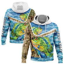 Load image into Gallery viewer, Custom Stitched Lakes Blue White Black 3D Sea Waves And Bluegill Fish Fishing Sports Pullover Sweatshirt Hoodie
