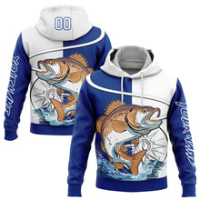 Load image into Gallery viewer, Custom Stitched Thunder Blue White 3D Largemouth Bass Fish Fishing Sports Pullover Sweatshirt Hoodie
