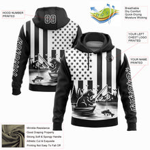 Load image into Gallery viewer, Custom Stitched Black White 3D American Flag And Fish Fishing Sports Pullover Sweatshirt Hoodie
