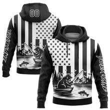 Load image into Gallery viewer, Custom Stitched Black White 3D American Flag And Fish Fishing Sports Pullover Sweatshirt Hoodie
