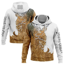 Load image into Gallery viewer, Custom Stitched White Black-Old Gold 3D Deer Hunting Sports Pullover Sweatshirt Hoodie
