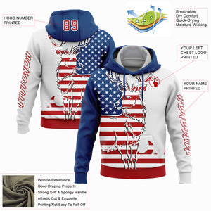 Custom Stitched White Red-US Navy Blue 3D American Flag And Deer Hunting Sports Pullover Sweatshirt Hoodie