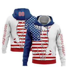 Load image into Gallery viewer, Custom Stitched White Red-US Navy Blue 3D American Flag And Deer Hunting Sports Pullover Sweatshirt Hoodie
