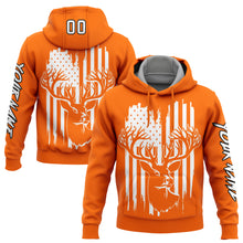 Load image into Gallery viewer, Custom Stitched Bay Orange White-Black 3D American Flag And Deer Hunting Sports Pullover Sweatshirt Hoodie
