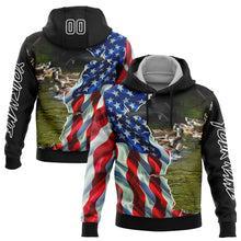 Load image into Gallery viewer, Custom Stitched Black White 3D American Flag And Duck Hunting Sports Pullover Sweatshirt Hoodie
