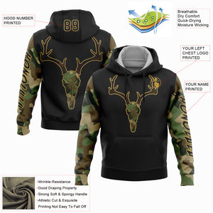 Custom Stitched Black Cmao-Old Gold 3D Deer Hunting Sports Pullover Sweatshirt Hoodie