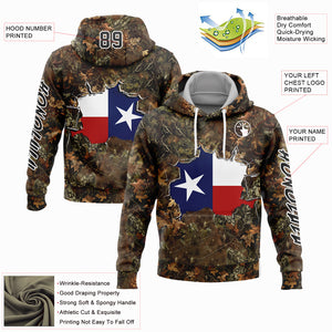 Custom Stitched Camo Black-White 3D Texas Flag And Hunting Sports Pullover Sweatshirt Hoodie