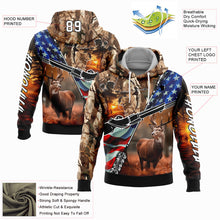 Load image into Gallery viewer, Custom Stitched Camo White-Black 3D American Flag And Hunting Tools Deer Hunting Sports Pullover Sweatshirt Hoodie
