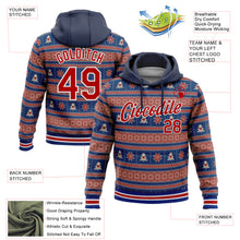 Load image into Gallery viewer, Custom Stitched Navy Red-White 3D Christmas Sports Pullover Sweatshirt Hoodie
