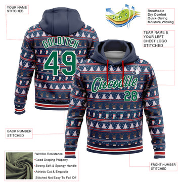 Custom Stitched Navy Kelly Green-White 3D Christmas Sports Pullover Sweatshirt Hoodie