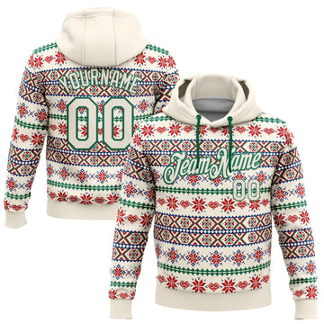 Custom Stitched Cream Red-White 3D Christmas Sports Pullover Sweatshirt Hoodie