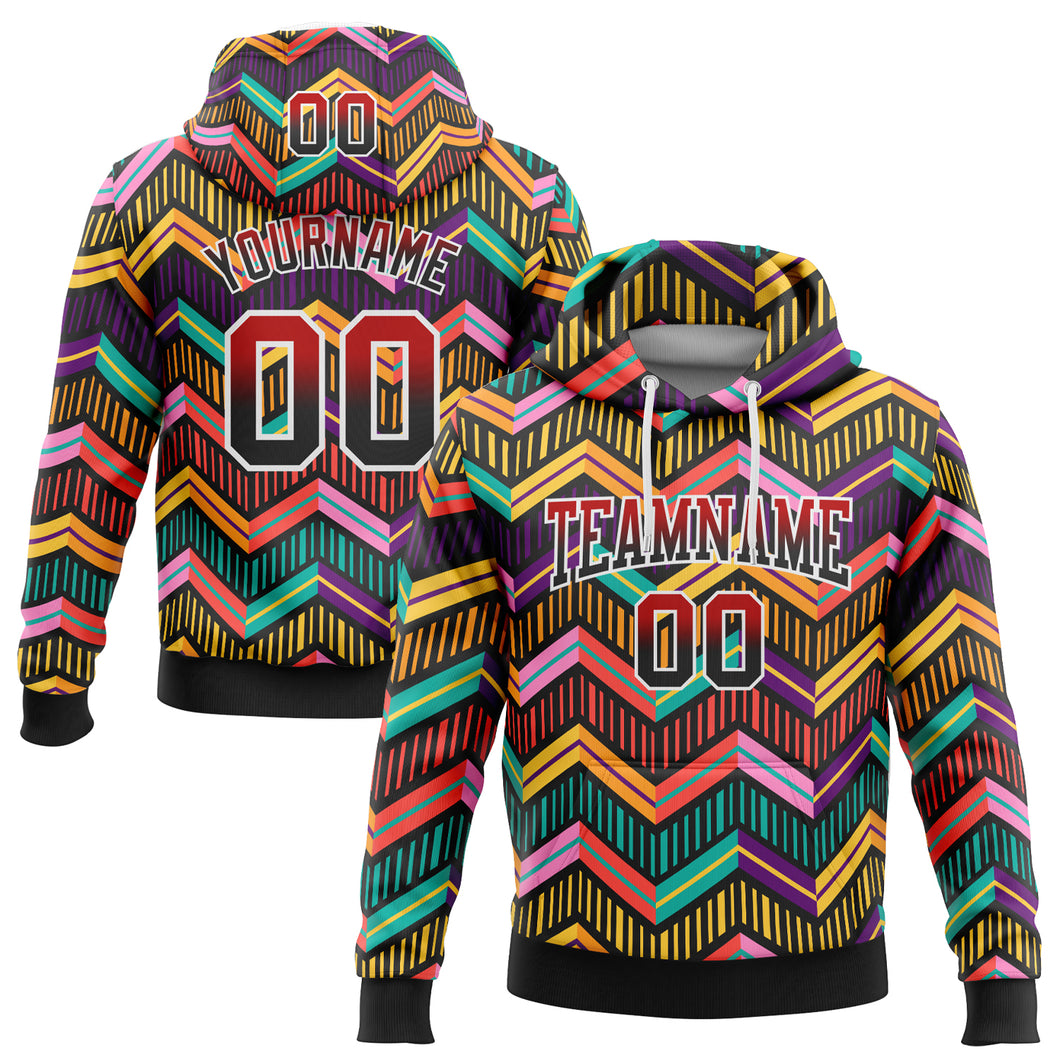 Custom Stitched Black Red-White Fade 3D Pattern Design Colorful Stripes Shapes Sports Pullover Sweatshirt Hoodie