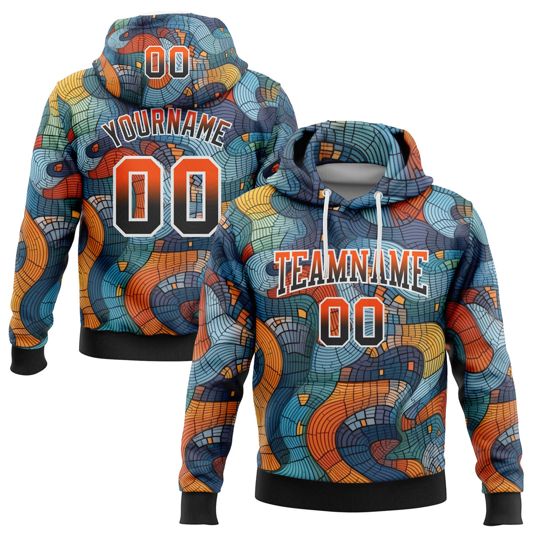 Custom Stitched Black Orange-White Fade 3D Pattern Design Colorful Curve Shapes Sports Pullover Sweatshirt Hoodie