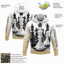 Load image into Gallery viewer, Custom Stitched White Vegas Gold-Black 3D Chess International Chess Day Sports Pullover Sweatshirt Hoodie
