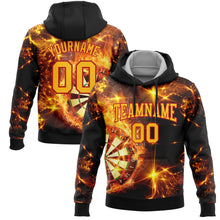 Load image into Gallery viewer, Custom Stitched Black Gold-Red 3D Flame Dart Board Sports Pullover Sweatshirt Hoodie
