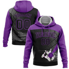 Load image into Gallery viewer, Custom Stitched Black Purple 3D Bowling Sports Pullover Sweatshirt Hoodie
