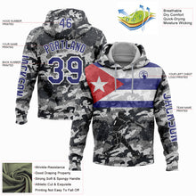 Load image into Gallery viewer, Custom Stitched Camo Dark Purple-White 3D Cuba Cuban Flag Sports Pullover Sweatshirt Salute To Service Hoodie
