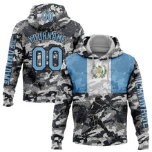 Load image into Gallery viewer, Custom Stitched Camo Light Blue-Black 3D Guatemala Guatemalan Flag Sports Pullover Sweatshirt Salute To Service Hoodie
