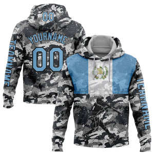 Custom Stitched Camo Light Blue-Black 3D Guatemala Guatemalan Flag Sports Pullover Sweatshirt Salute To Service Hoodie