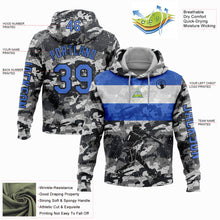 Load image into Gallery viewer, Custom Stitched Camo Powder Blue-Black 3D Nicaragua Nicaraguan Flag Sports Pullover Sweatshirt Salute To Service Hoodie
